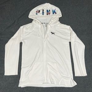 pink white thin full zip up